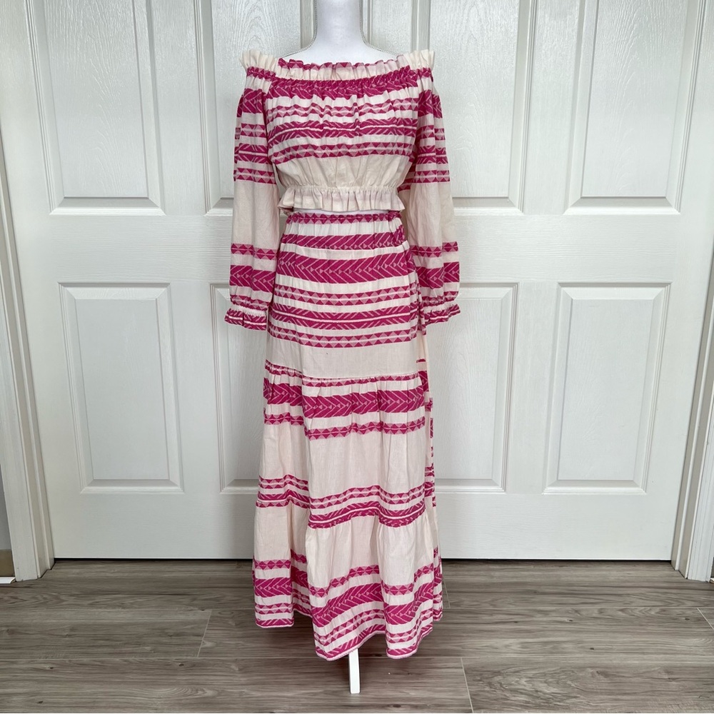 Elegant Pink and Cream Maxi Dress